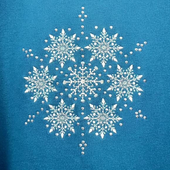 M&C Vintage Double Collar Snowflake Sweatshirt - Teal - Size 2X - Picture 2 of 6